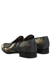 Black Floral Brocade Slip On Loafers Shoes