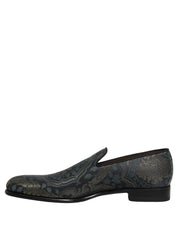 Black Floral Brocade Slip On Loafers Shoes