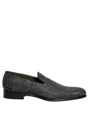 Black Floral Brocade Slip On Loafers Shoes