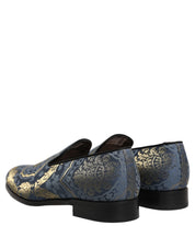 Blue Floral Brocade Slip On Loafers Shoes