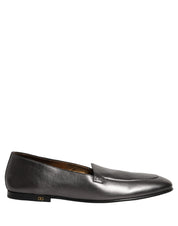 Dolce & Gabbana Silver Leather DG Logo Slip On Loafers Shoes