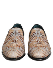 Beige Brocade Men Slip On Dress Loafers Shoes