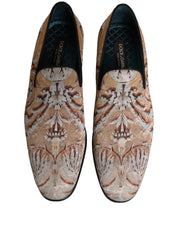 Beige Brocade Men Slip On Dress Loafers Shoes