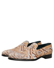 Beige Brocade Men Slip On Dress Loafers Shoes