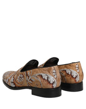 Beige Brocade Men Slip On Dress Loafers Shoes