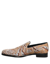 Beige Brocade Men Slip On Dress Loafers Shoes