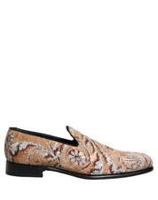 Beige Brocade Men Slip On Dress Loafers Shoes