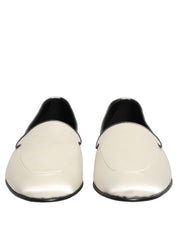 White Satin Logo Slip On Flats Loafers Shoes