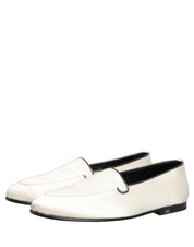 White Satin Logo Slip On Flats Loafers Shoes