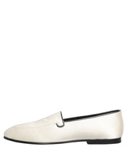 White Satin Logo Slip On Flats Loafers Shoes