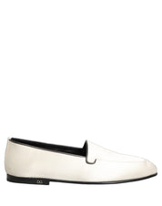 White Satin Logo Slip On Flats Loafers Shoes