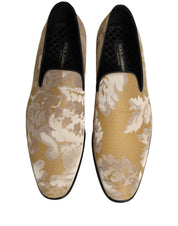 Gold Floral Print Jacquard Men Loafers Shoes