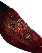 Maroon Sequin Gemstone Dress Loafers Shoes