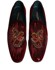 Maroon Sequin Gemstone Dress Loafers Shoes