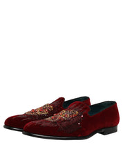 Maroon Sequin Gemstone Dress Loafers Shoes