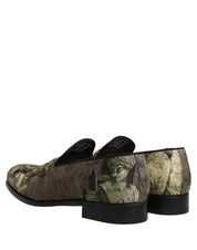 Brown Baroque Print Slip On Loafers Shoes
