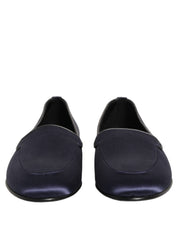 Blue Satin Logo Slip On Flats Loafers Shoes