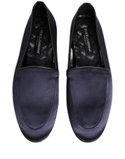 Blue Satin Logo Slip On Flats Loafers Shoes