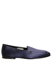 Blue Satin Logo Slip On Flats Loafers Shoes