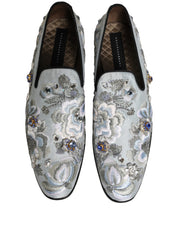 White Floral Embellished Men Loafers  Shoes