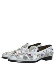 White Floral Embellished Men Loafers  Shoes