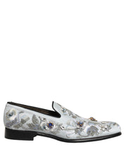 Dolce & Gabbana White Floral Embellished Men Loafers  Shoes