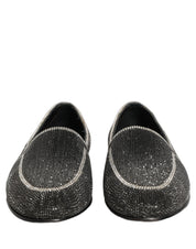 Black Crystal Embellished Men Loafers Shoes