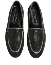 Black Crystal Embellished Men Loafers Shoes