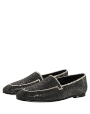 Black Crystal Embellished Men Loafers Shoes