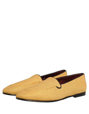 Yellow Woven Men Slip On Dress Loafers Shoes