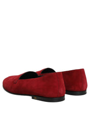 Red Suede Logo Slip On Flats Loafers Shoes