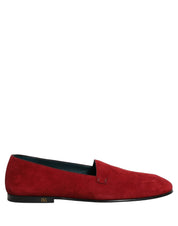 Red Suede Logo Slip On Flats Loafers Shoes