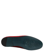 Red Suede Logo Slip On Flats Loafers Shoes