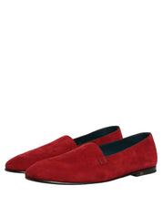 Red Suede Logo Slip On Flats Loafers Shoes