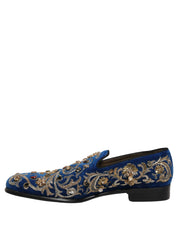 Blue Velvet Embellished Dress Loafers Shoes