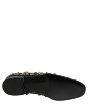 Blue Velvet Embellished Dress Loafers Shoes