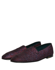 Maroon Glitter Lurex Logo Dress Loafers Shoes