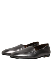 Silver Leather DG Logo Slip On Loafers Shoes