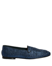 Dolce & Gabbana Blue Glitter Lurex DG Logo Dress Loafers Shoes