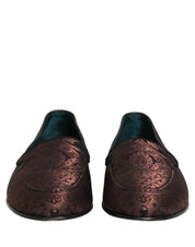 Maroon Jacquard Leather Slip On Loafers Shoes