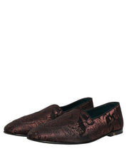 Maroon Jacquard Leather Slip On Loafers Shoes