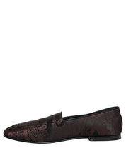 Maroon Jacquard Leather Slip On Loafers Shoes