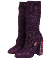 Purple Crystal Lurex Fantasy High Boots Shoes