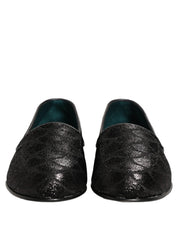 Black Glitter Brocade Men Dress Loafers Shoes