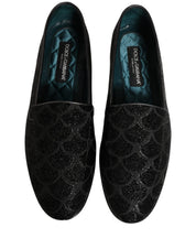 Black Glitter Brocade Men Dress Loafers Shoes
