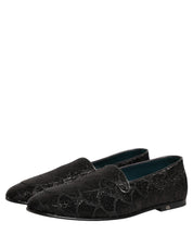 Black Glitter Brocade Men Dress Loafers Shoes