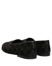 Black Glitter Brocade Men Dress Loafers Shoes