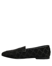 Black Glitter Brocade Men Dress Loafers Shoes