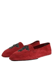 Red Suede Cross Slip On Dress Loafers Shoes
