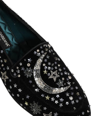 Black Crystal Embellished Dress Loafers Shoes